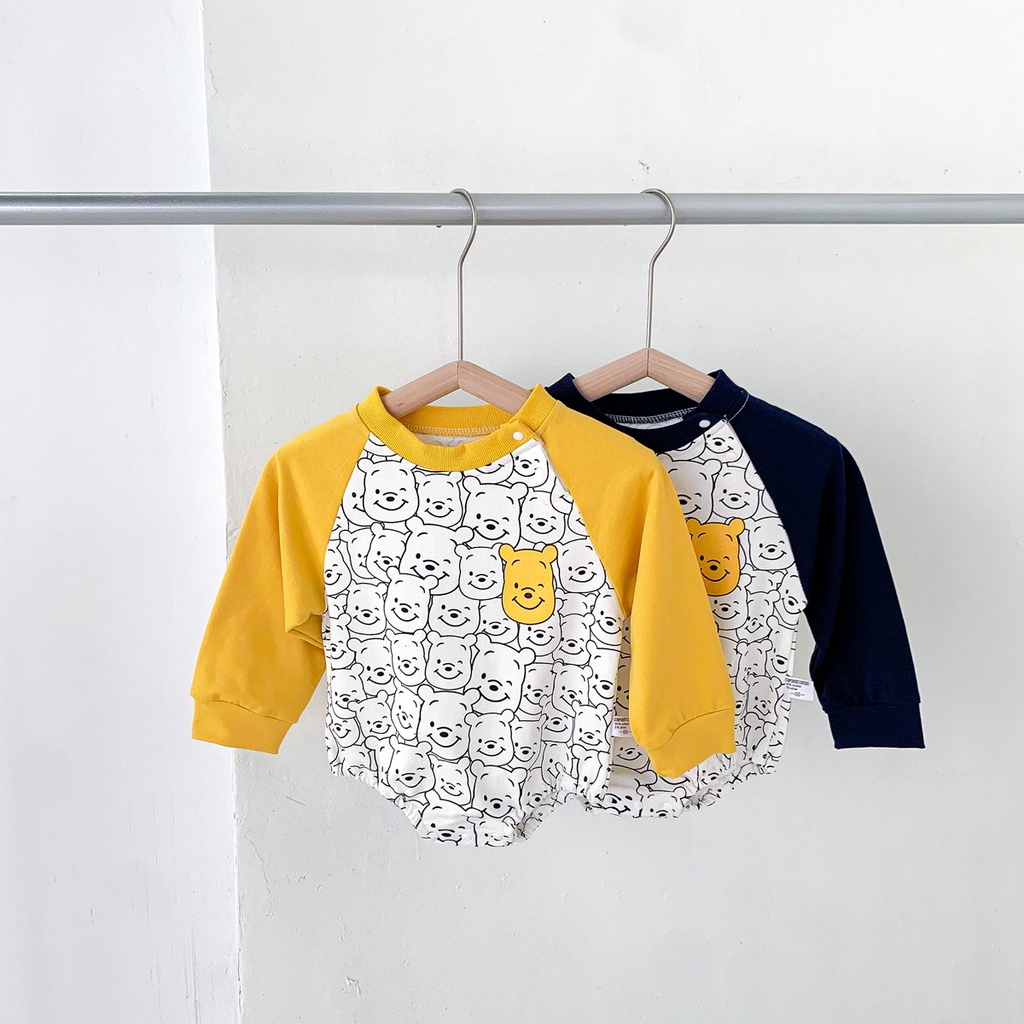 Bộ áo liền quần tay dài in hoạt hình gấu dễ thương thời trang mùa thu cho bé