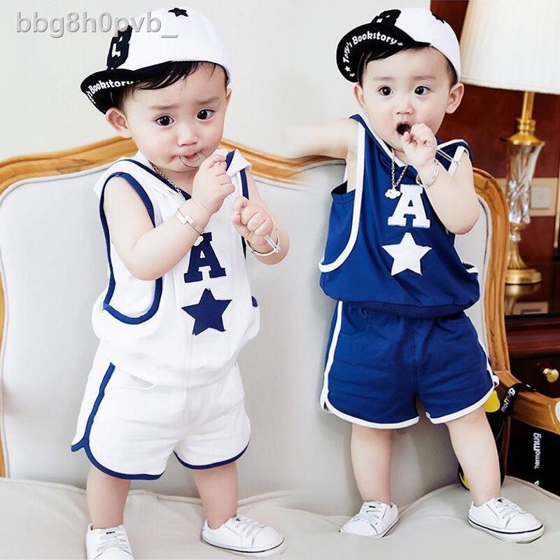 (Mới về)Bé trai bộ đồ ngắn tay 2021 nam mới quần áo trẻ em mùa hè cho gái đùi sơ sinh nửa
