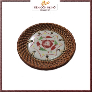 Lót ly lót cốc bằng sứ đan mây đĩa sứ đan mây - gốm sứ Bát Tràng