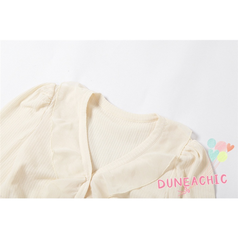 DUNEA Áo Croptop Tay Dài Phối Bèo Thời Trang Quyến Rũ Cho Nữ