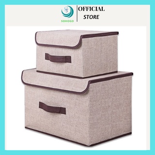 -Bộ 2 hộp vải đựng đồ, giỏ vải đựng đồ có quai, giỏ đựng quần áo, nhiều màu + Tặng q