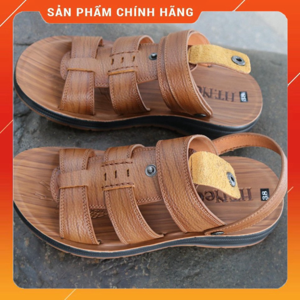 Dép sandal nam trung niên 💝 HT.NEO 💝 da bò xịn kết hợp đế kếp cao 3,5cm cực đẹp khâu may chân quai công nghệ 2021.