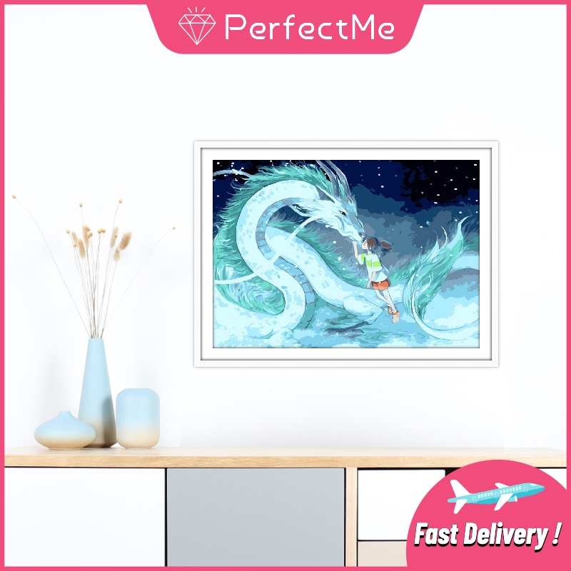 Bộ tranh đính đá 5D họa tiết hoạt hình cô gái/ rồng độc đáo DIY dùng trang trí nhà cửa