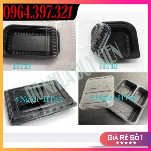 Sỉ 50 Hộp , Khay Nhựa Đế Đen Kèm Nắp 1,2,3,4 Ngăn HT12/ HT17/HT19/ HT203/ HT205 Hộp Cơm Văn Phòng, K