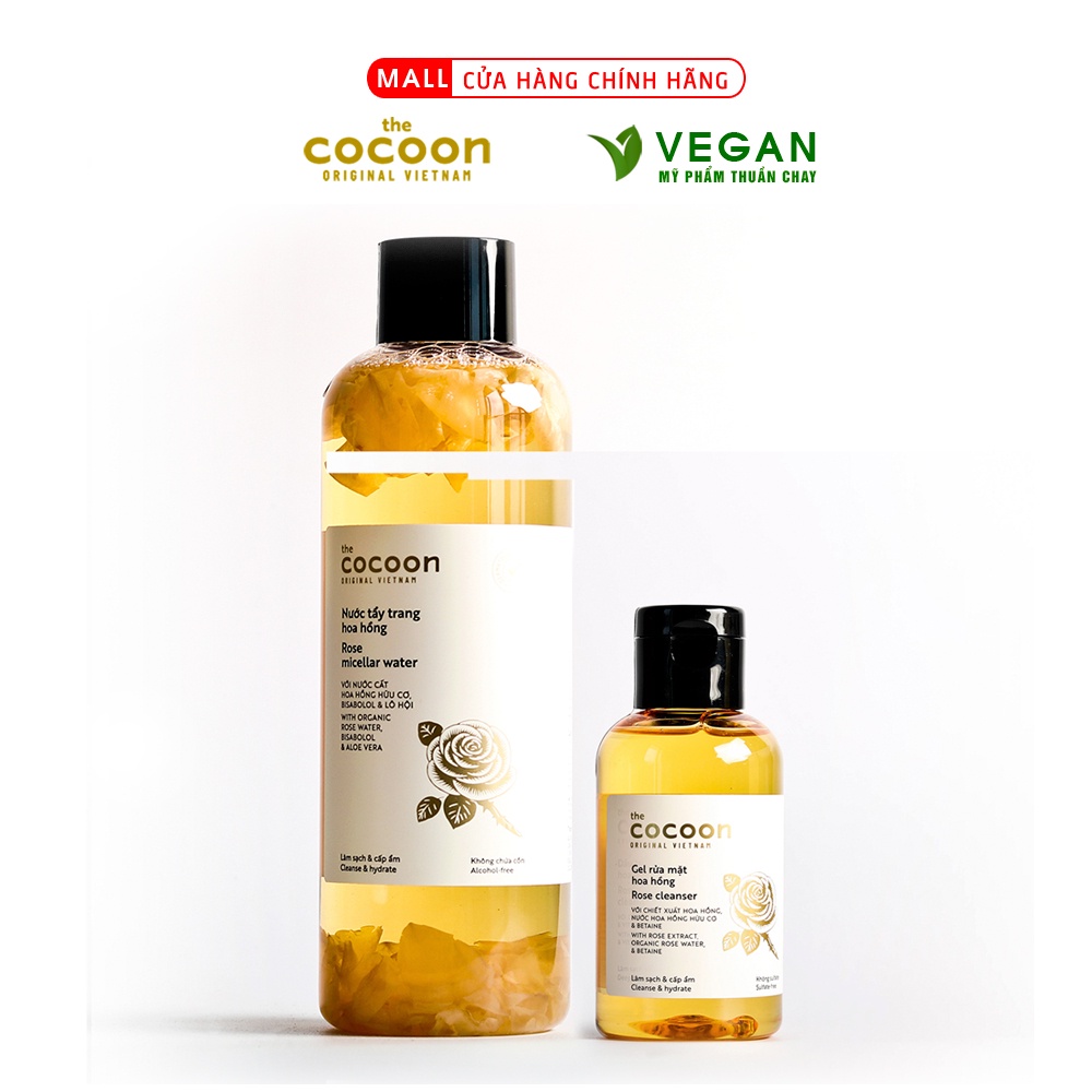 Combo gel rửa mặt hoa hồng cocoon 140ml + Nước tẩy trang hoa hồng cocoon 500ml