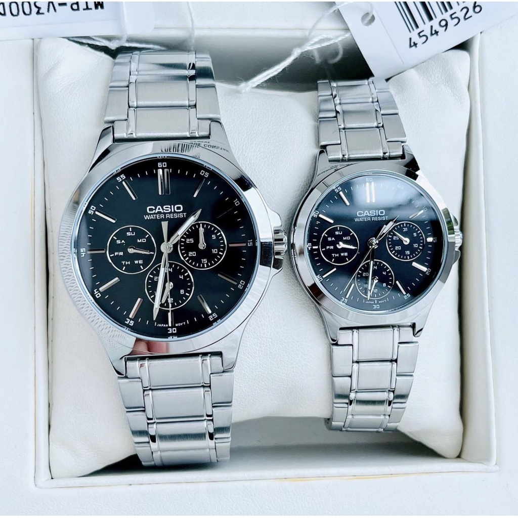Đồng hồ Nam Casio MTP-V300D-1AUDF, đồng hồ chính hãng, dây bạc mặt đen, 6 kim