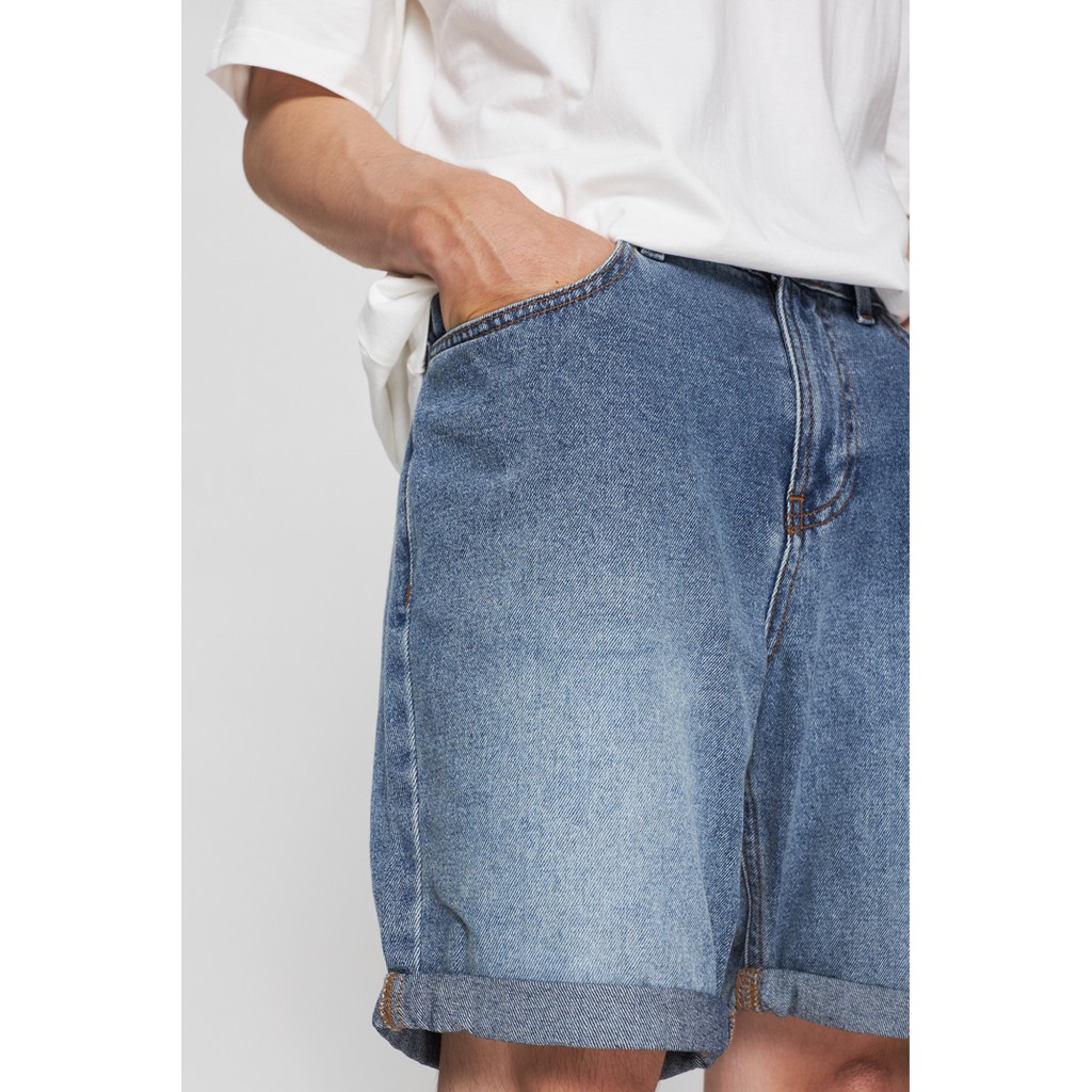 Quần Short BOO Nam Vải Jeans Co Dãn Gập Gấu