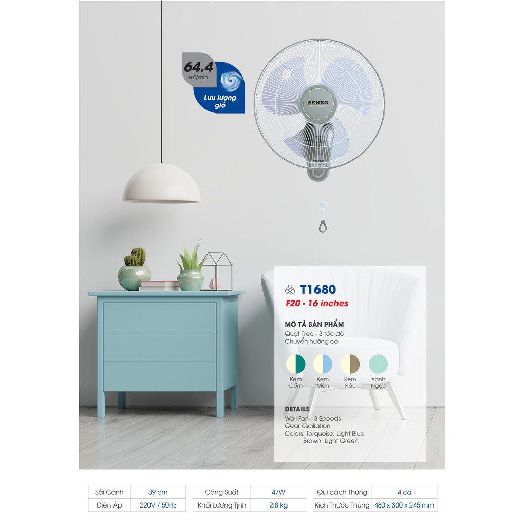 QUẠT TREO TƯỜNG SENKO T1680