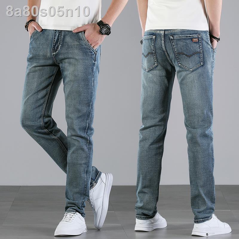 Thu đông cao cấp màu xanh xám quần jean nam thẳng lỏng hợp thời trang thương hiệu túi chéo âu mùa