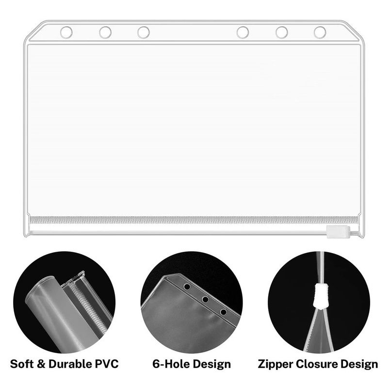 1 Túi Đựng Tài Liệu/Tài Liệu Khổ A5/A6/A7 Bằng PVC Dày Trong Suốt 6 Lỗ Có Khóa Kéo Tiện Dụng