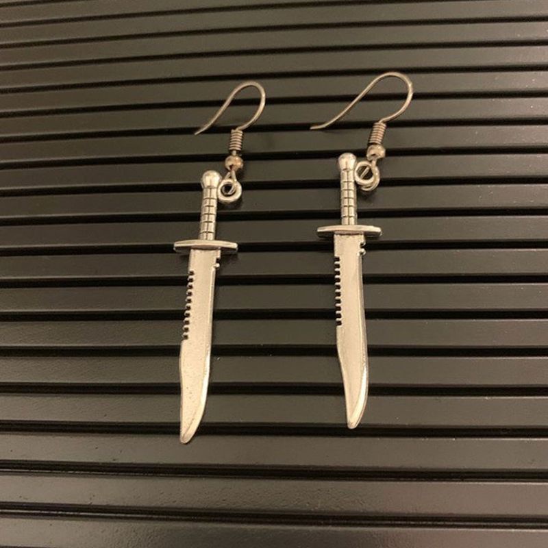 ❤~ Vintage Gothic Dagger Sword Pirate Medieval Renaissance Silver Finish Dangle Earrings Fashion Jewelry Unisex