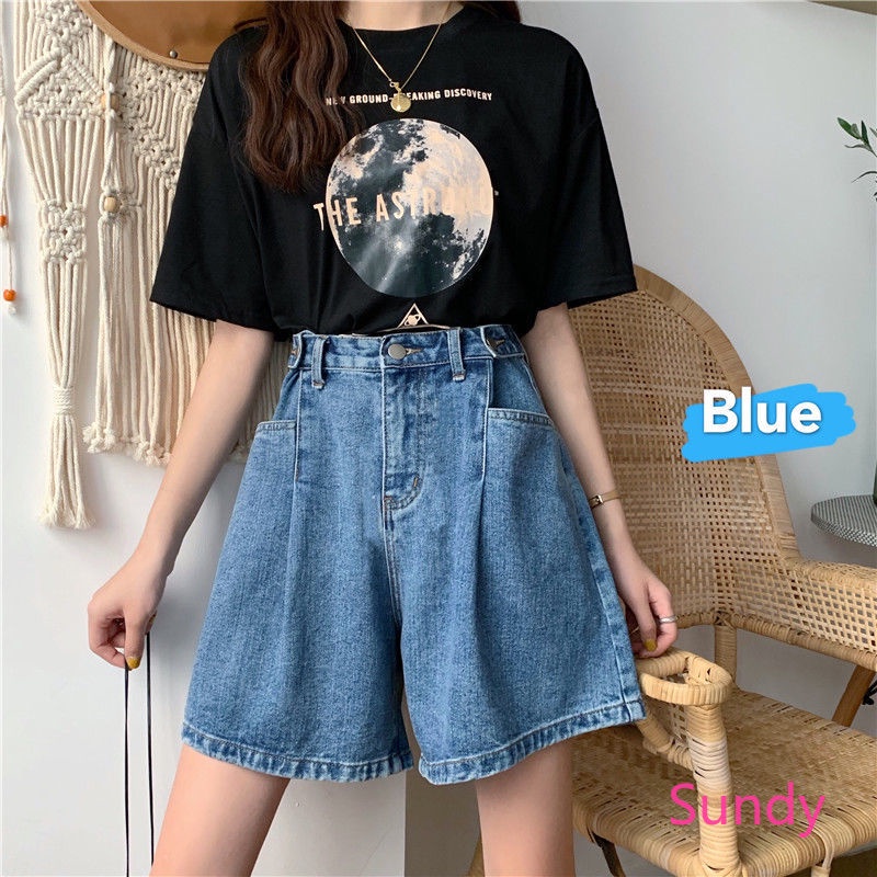 Quần Short Denim Lưng Cao Ống Rộng Thời Trang Mùa Hè Hàn Quốc Dành Cho Nữ
