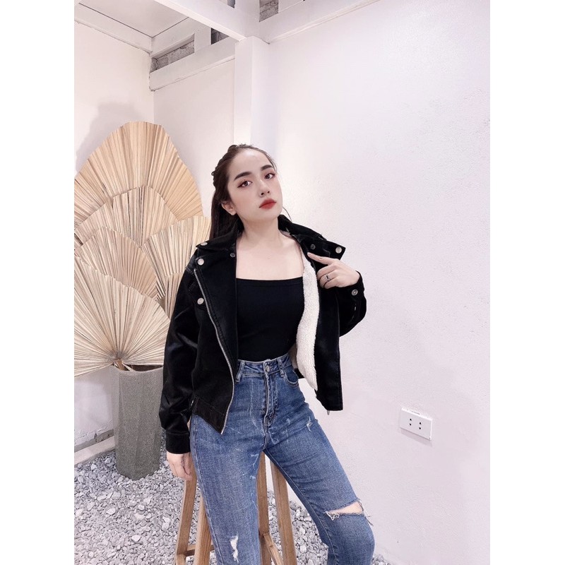 [SẴN SHIP-SIÊU ĐẸP] Áo da lót lông cổ lông bản to cực sang🤩