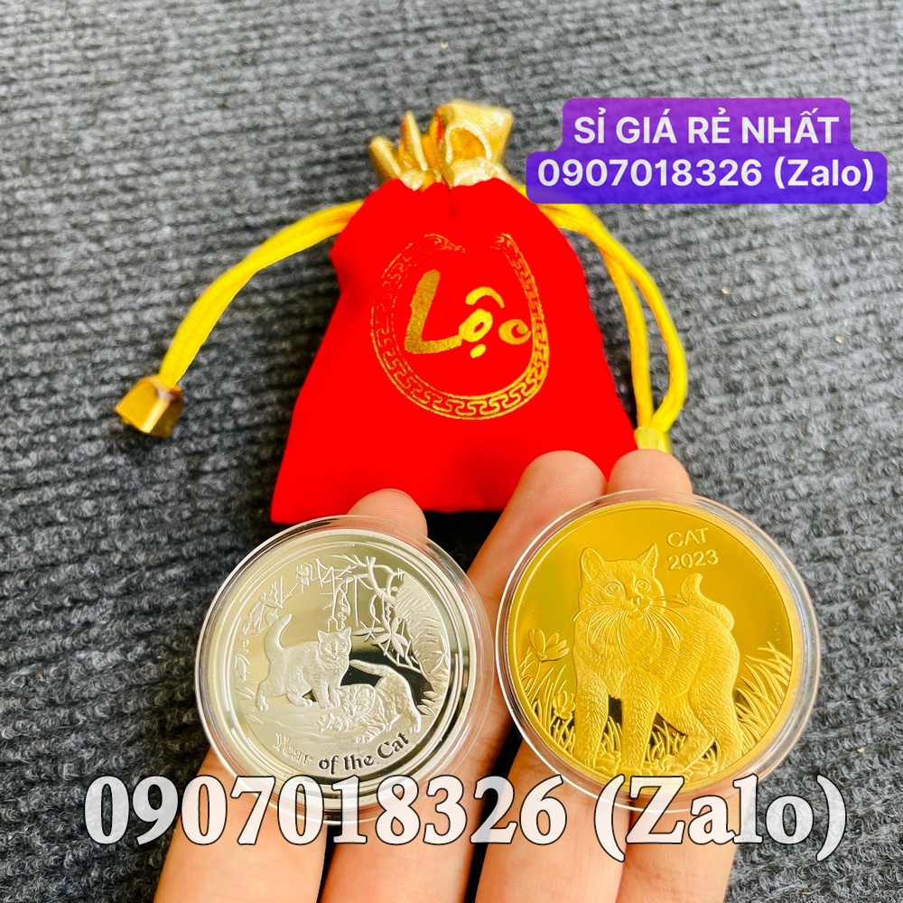 Combo xu con Mèo Úc vàng bạc sang chảnh lì xì tết 2023 - túi LỘC nhung đỏ tặng kèm