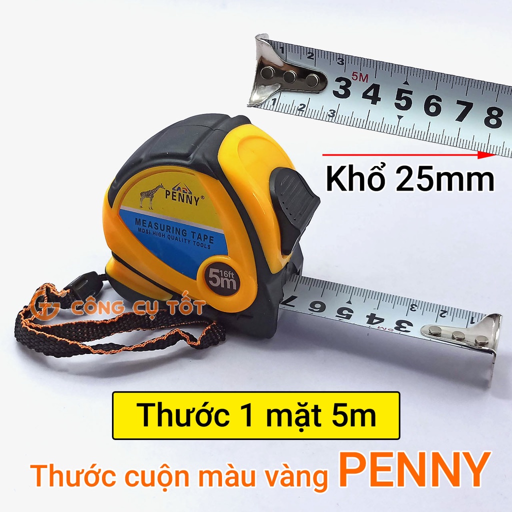 Thước cuộn công trường Penny 5m khổ 25mm bọc cao su chịu va đập