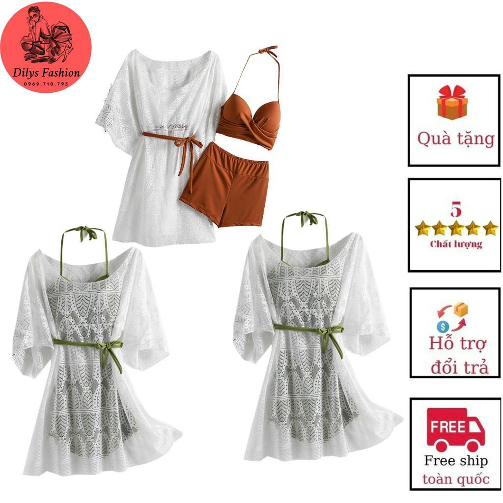 Bikini 3 mảnh kín đáo DILYSFASHION ĐB3028, Đồ bơi nữ phong cách hàn quốc áo kèm áo voan 2 màu nâu và xanh trẻ trung