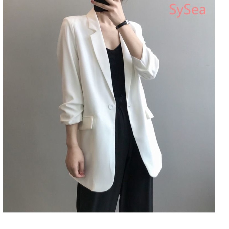 Áo Khoác Blazer Vải Voan Màu Trơn Kiểu Hàn Quốc Thời Trang Mùa Thu Cho Nữ
