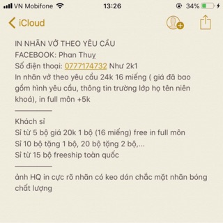 In nhãn vở theo yêu cầu 24k sỉ 19k