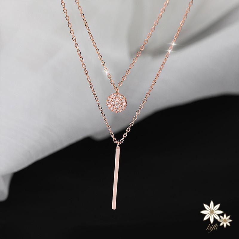 Vòng Cổ Hai Lớp Đính Đá Kim Cương Đơn Giản Phong Cách Harajuku Cho Nữ