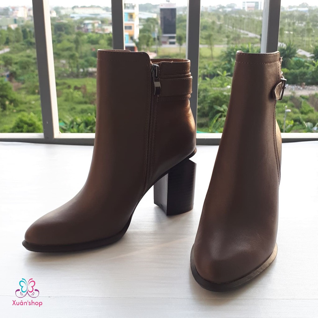 Boot Daphne da trơn mịn, gót trụ vuông cao 7.5cm (size 35-225, 36-230)