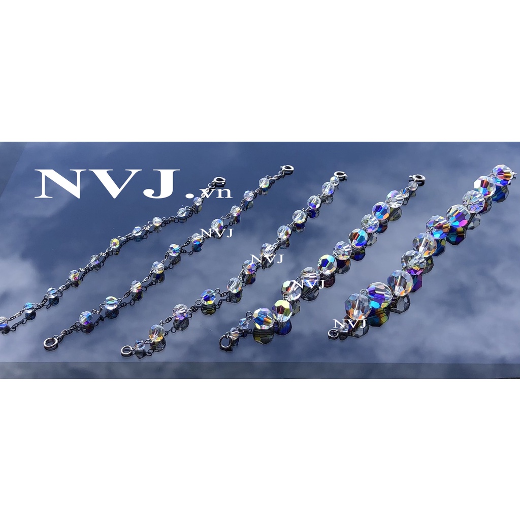 Lắc tay 10 hạt tròn pha lê Swarovski 5000 001A tùy chọn size 4, 5, 6, 8, 10mm, khóa tròn bạc 925 - PhaleAo trang sức NVJ