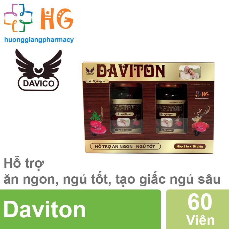 Daviton - Hỗ trợ ăn ngon, ngủ tốt, tạo giấc ngủ ngon (Hộp 2 lọ x 30 viên)