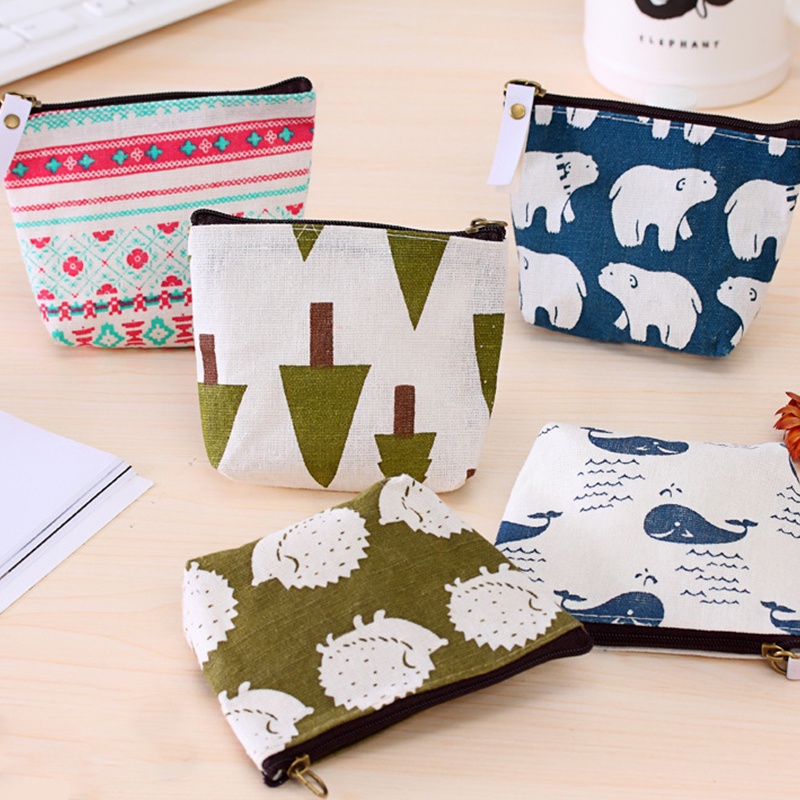 Ví canvas đựng tiền xu họa tiết hoạt hình phong cách retro