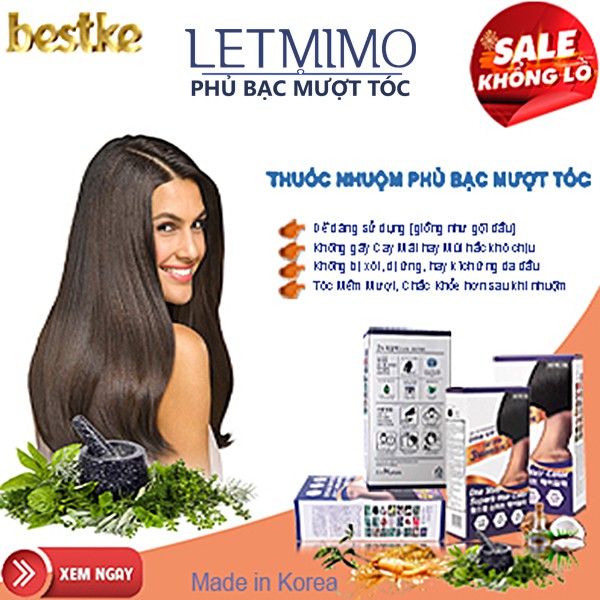 PHỦ BẠC MƯỢT TÓC 22 Thành phần Thảo Mộc LETMIMO, Tự nhuộm tại nhà, Màu Nâu Đen, Gói 20ml | BigBuy360 - bigbuy360.vn