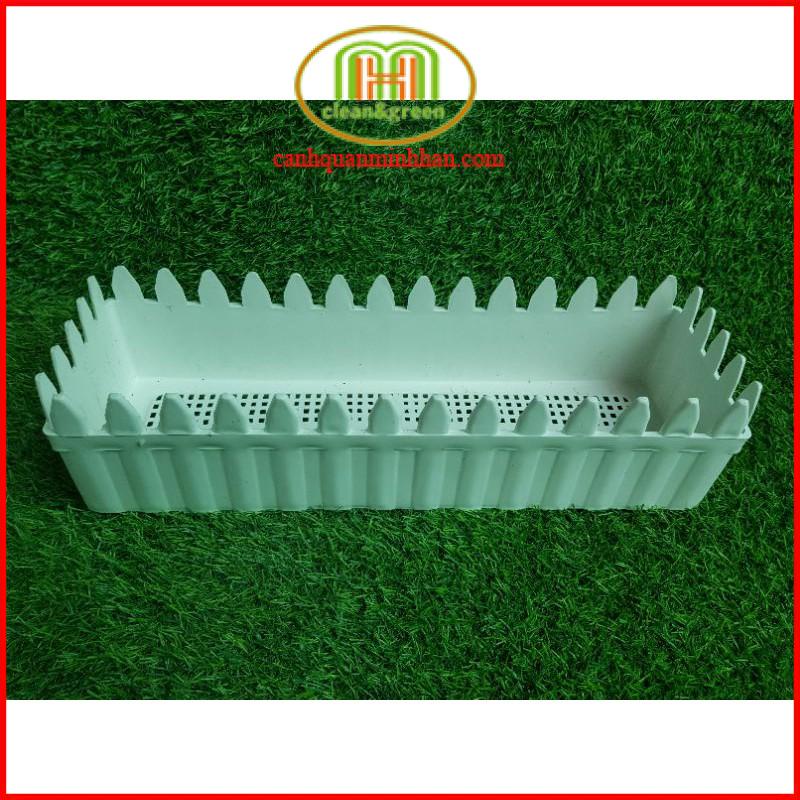 Chậu hàng rào hoa giả 20cm×11cm×9cm trồng hoa giả, cây văn phòng nhỏ xinh màu trắng tinh tế
