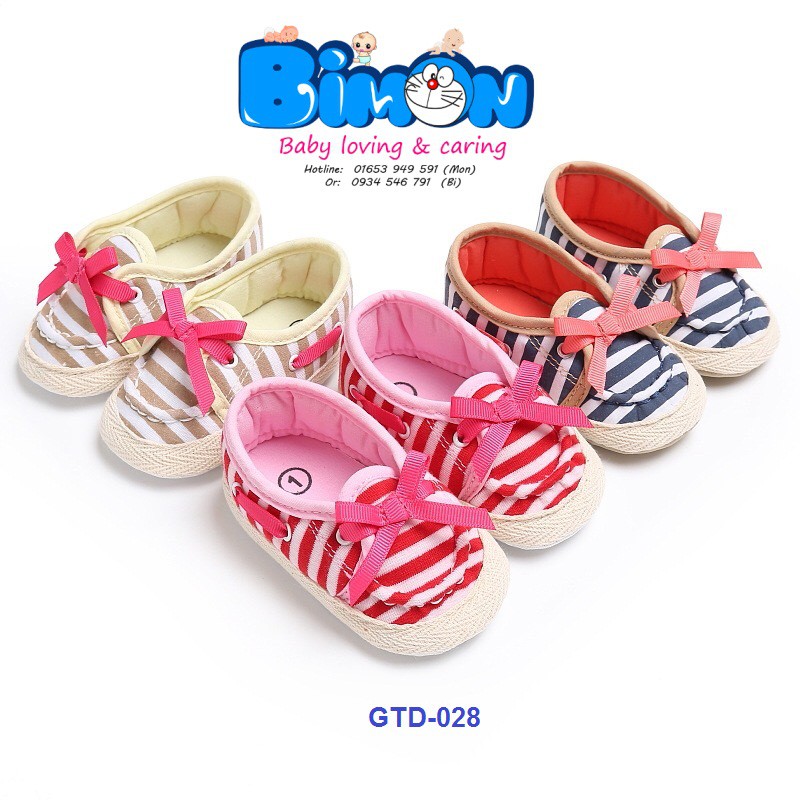 Giày Lười Kẻ Sọc Phối Nơ Bé Gái