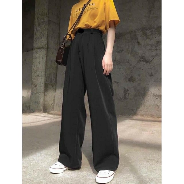 Quần ống rộng lưng cao khuy giữa KH76, quần culottes ống xuông cạp cao cho nữ