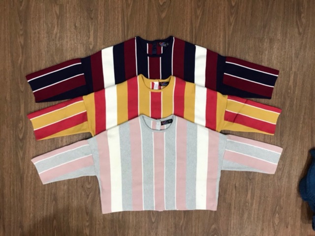 Áo len croptop kẻ sọc made in Việt Nam thiết kế bắt mắt cực dày dặn mềm mịn