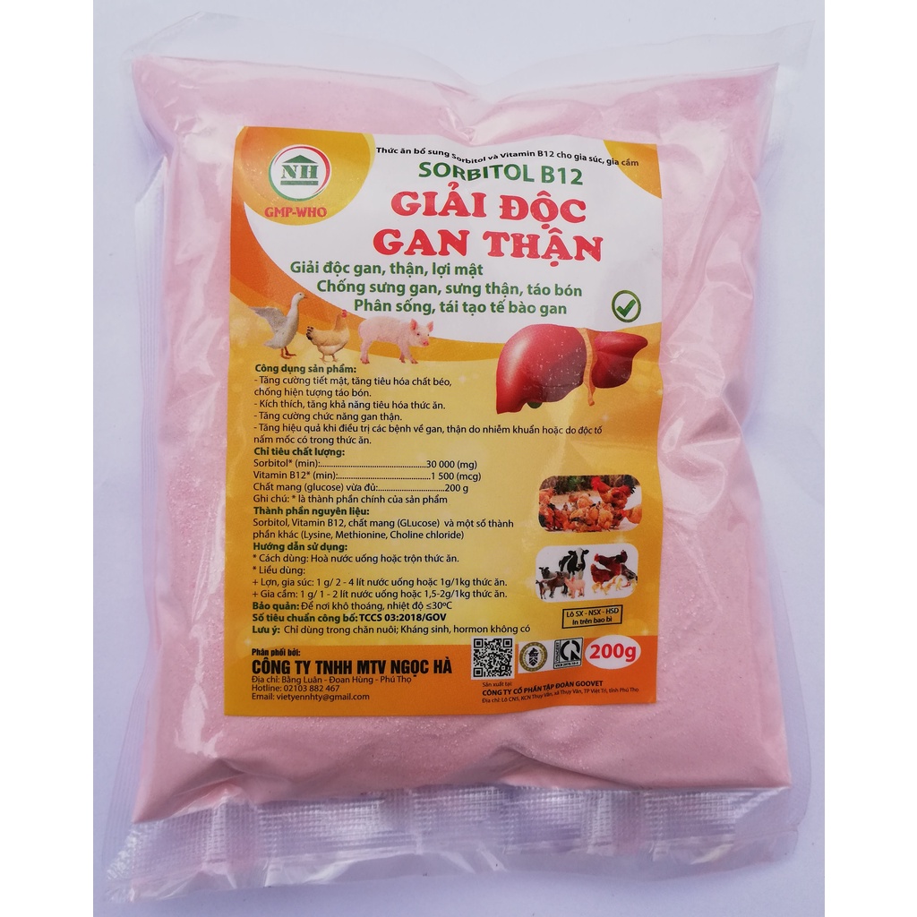1 gói 200g SO-RBI-TOL B12 Dùng tốt cho gia súc, gia cầm, trâu, bò, dê, cừu, ngựa, chó, mèo Giúp vật nuôi hồi phục nhanh
