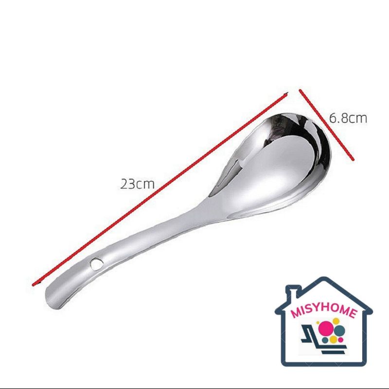 Muôi múc canh inox cán ngắn 26cm môi muỗng múc đá ăn lẩu thìa to Misyhome