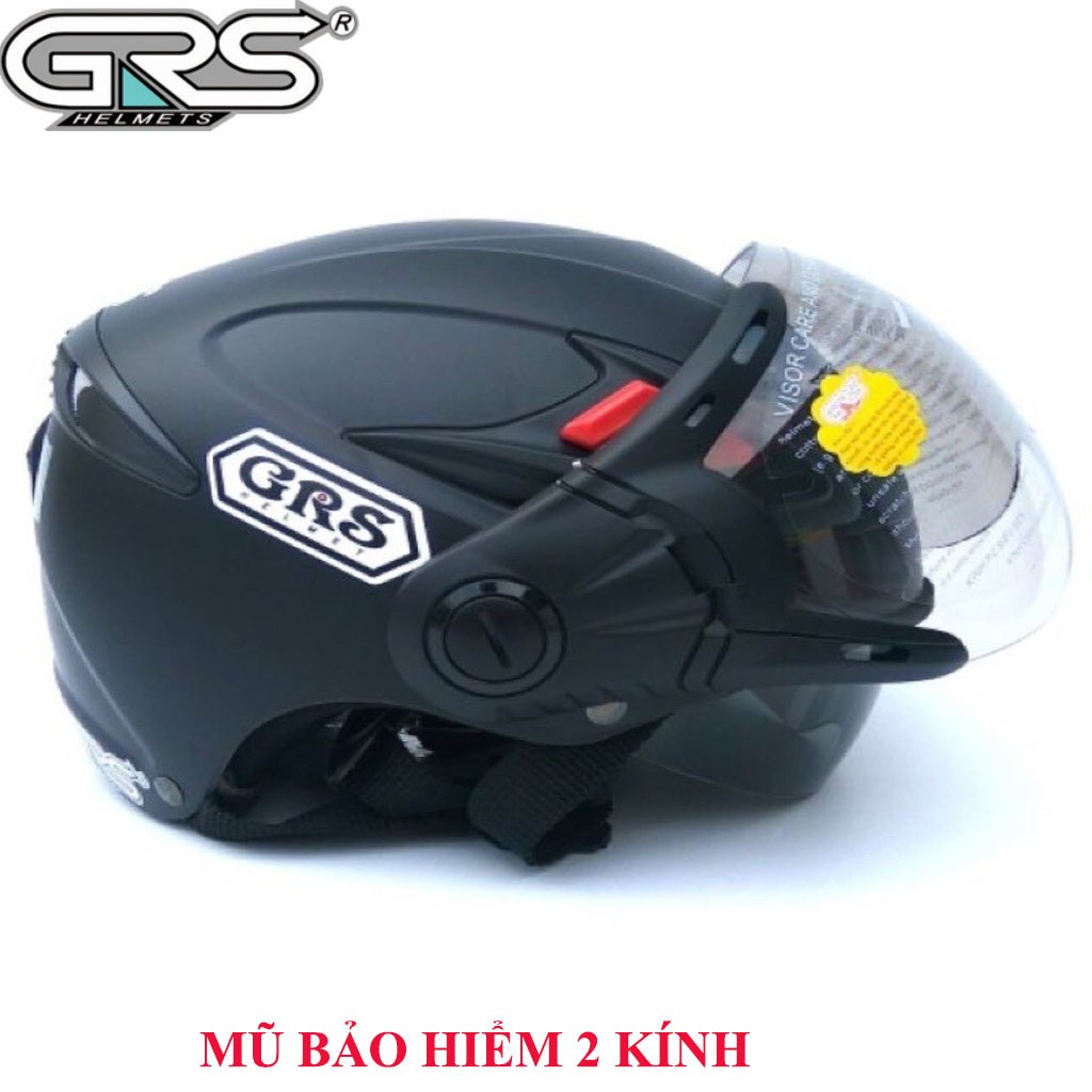 Mũ bảo hiểm 1/2 kính âm GRS A966K, 2 Kính (Lót tháo giặt được)