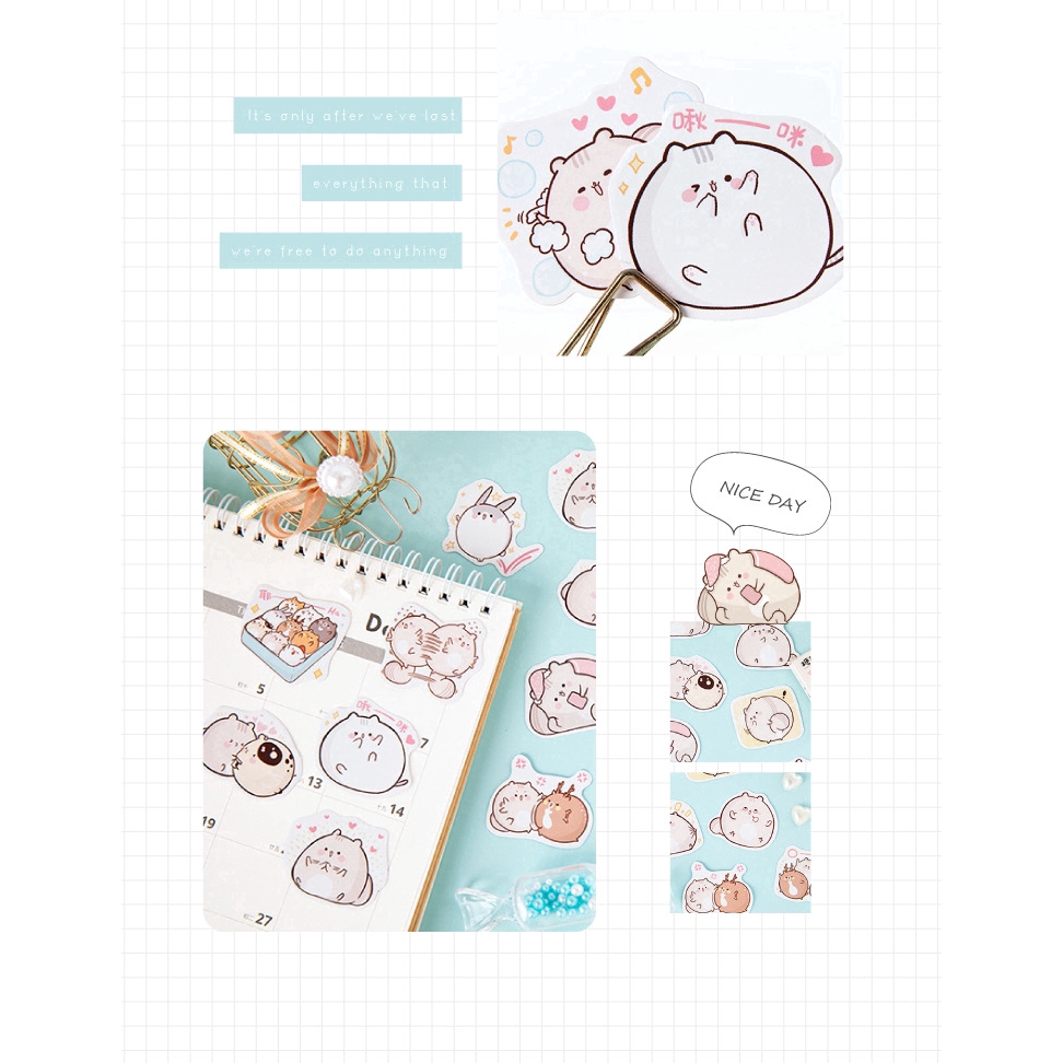 Hộp 45 nhãn dán hình chú chuột/mèo trang trí sổ tay DIY