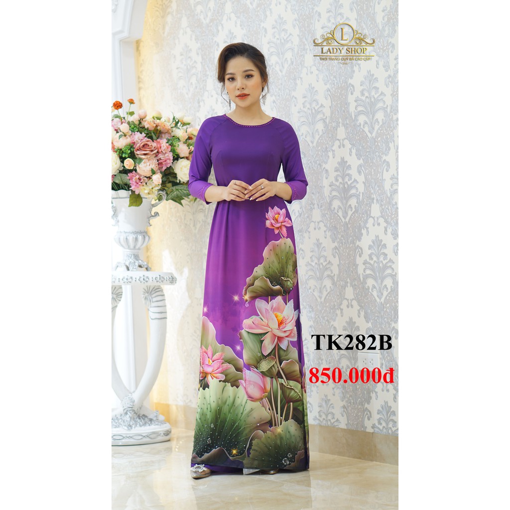 Áo dài trung niên thời trang quý bà cao cấp - Ladyshop - Áo dài tím hoa sen đính đá TK282