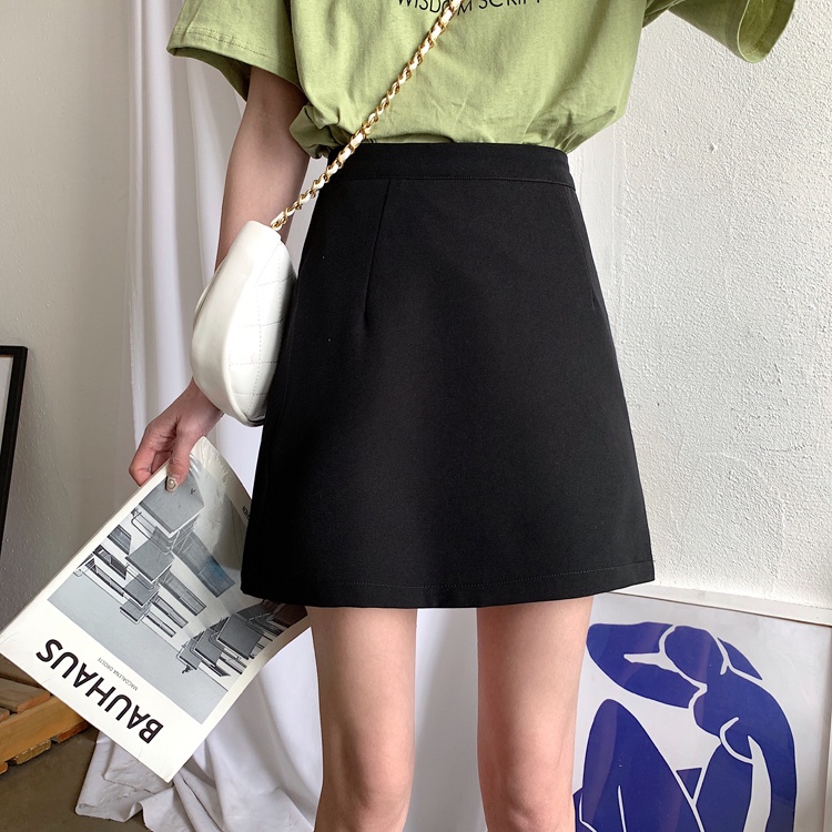 All-match high waist casual basic solid color simple summer slim mini skirt