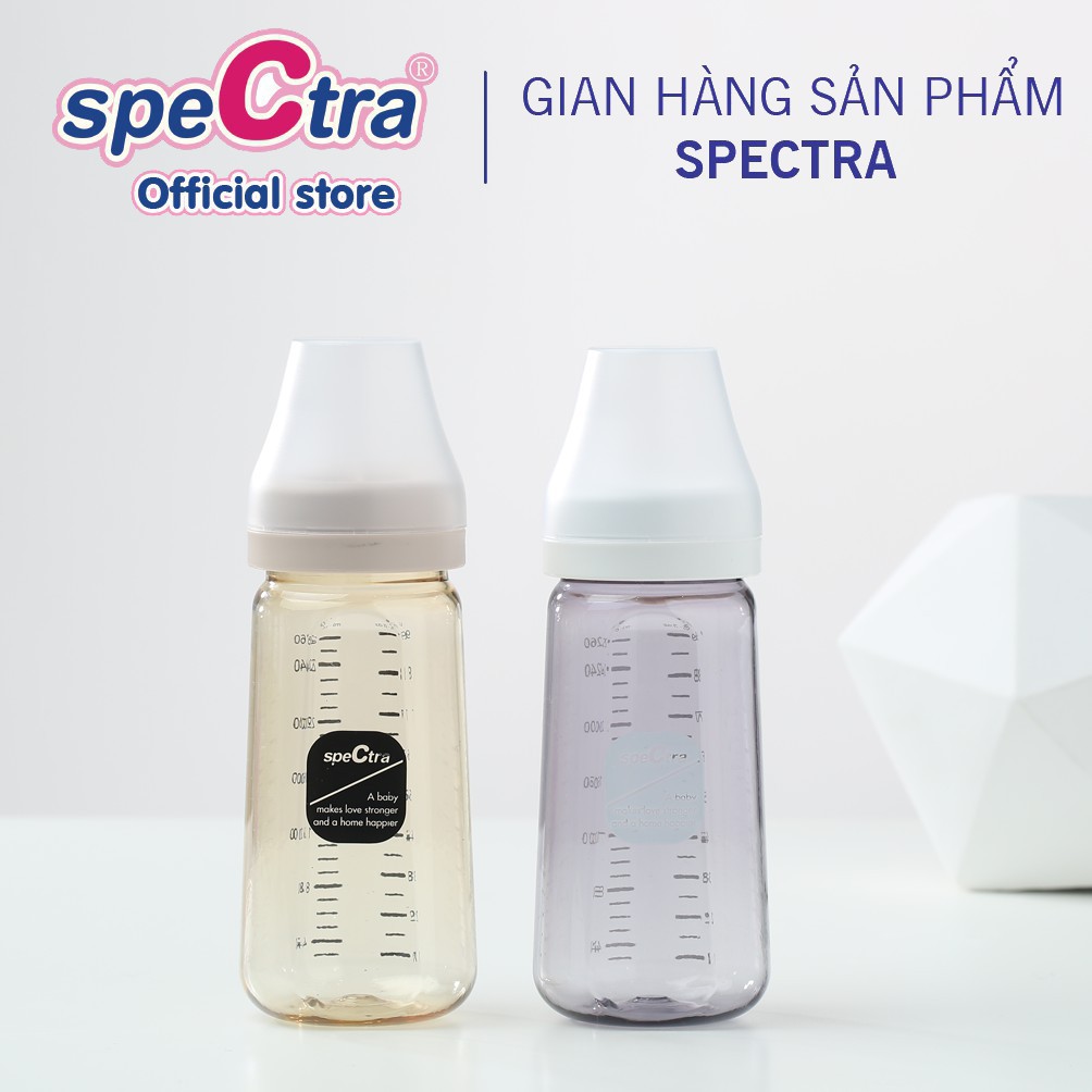 Bình sữa PPSU cổ rộng Spectra 260ml kèm núm ti size M/L/XL (Xanh đậm/ Vàng)