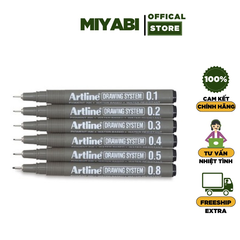 Bộ 4 bút vẽ kỹ thuật Artline 0,1mm , 0,2mm, 0,3mm , 0,4mm hàng chính hãng chất lượng cao