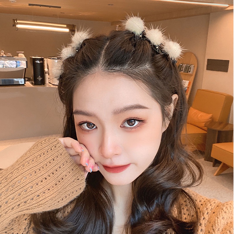 Kẹp Tóc Đính Bóng Lông Thời Trang Nữ Tính