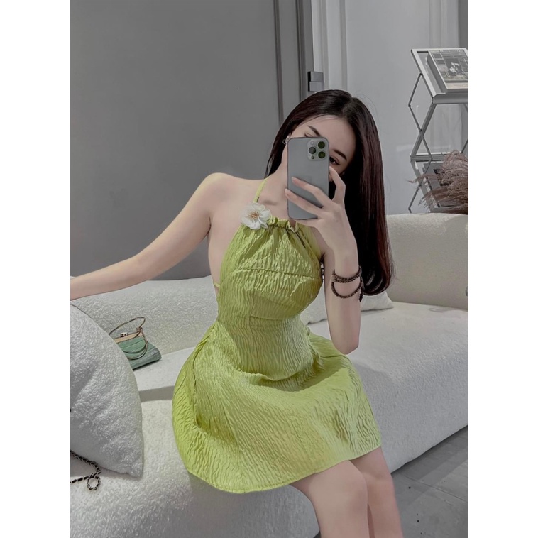 (Free ship) Mẫu Thiết Kế Hợp Thời Trang -- Đầm Xốp Có Mút Hở Lưng Có Lót Quần Đính Bông Rời Mặc Đi Tiệc Đi CHơi UP HHP F