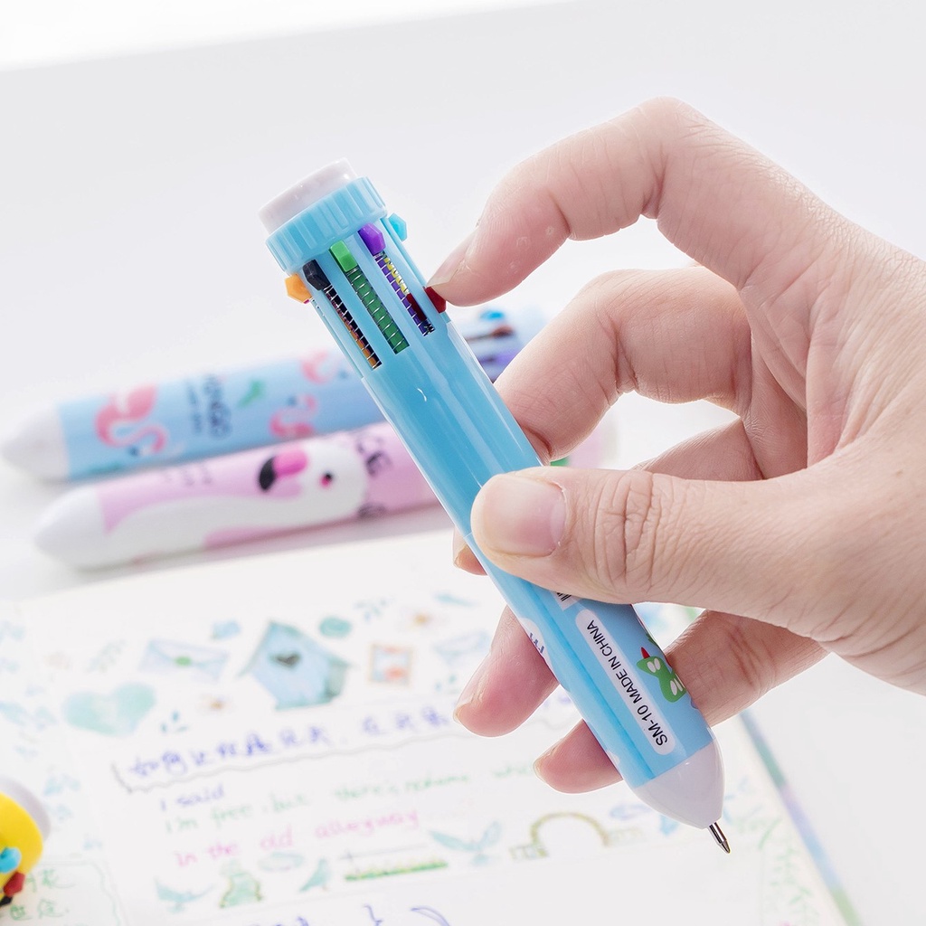 Bút bi 10 màu bấm dễ thương cao cấp hình thú cute 0.5mm viết đẹp giá rẻ cho bé NATO BB19