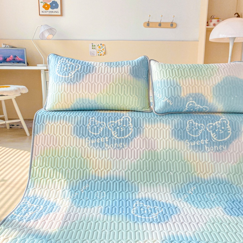 Bộ Thảm Lót Giường Ba Món Bằng Cao Su Lụa Mát Có Thể Giặt Sạch