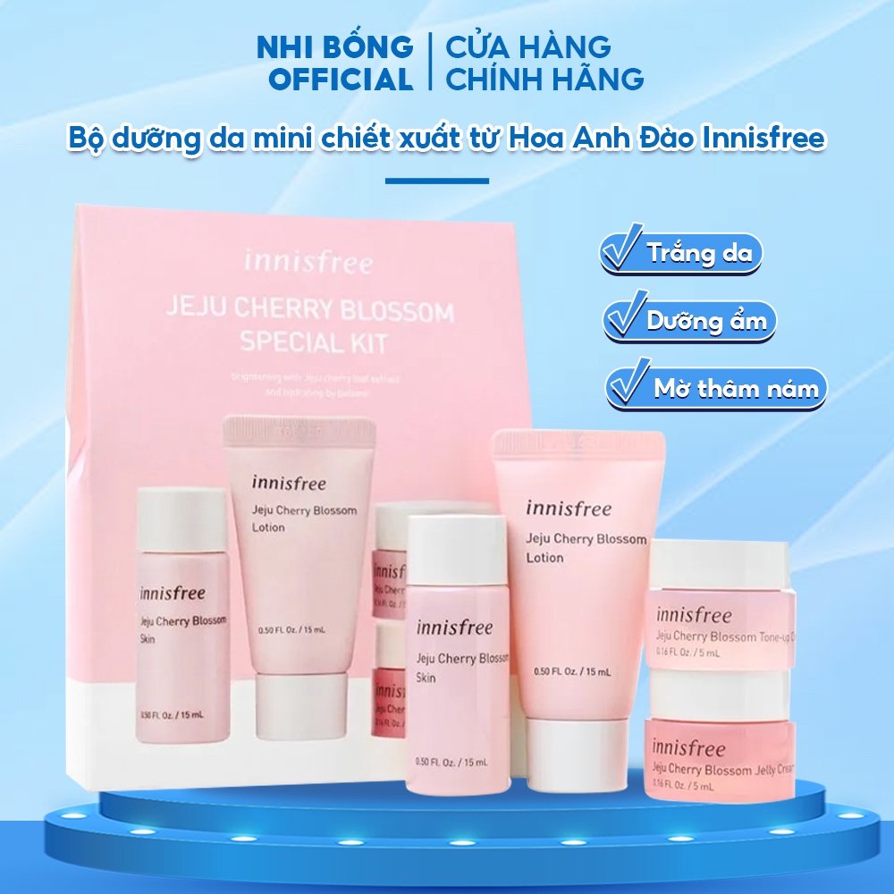Bộ Dưỡng Trắng Da Dưỡng Ẩm Mini Chiết Xuất Từ Hoa Anh Đào Innisfree Jeju Cherry Blossom Kit Giúp Trắng Da, Dưỡng Ẩm