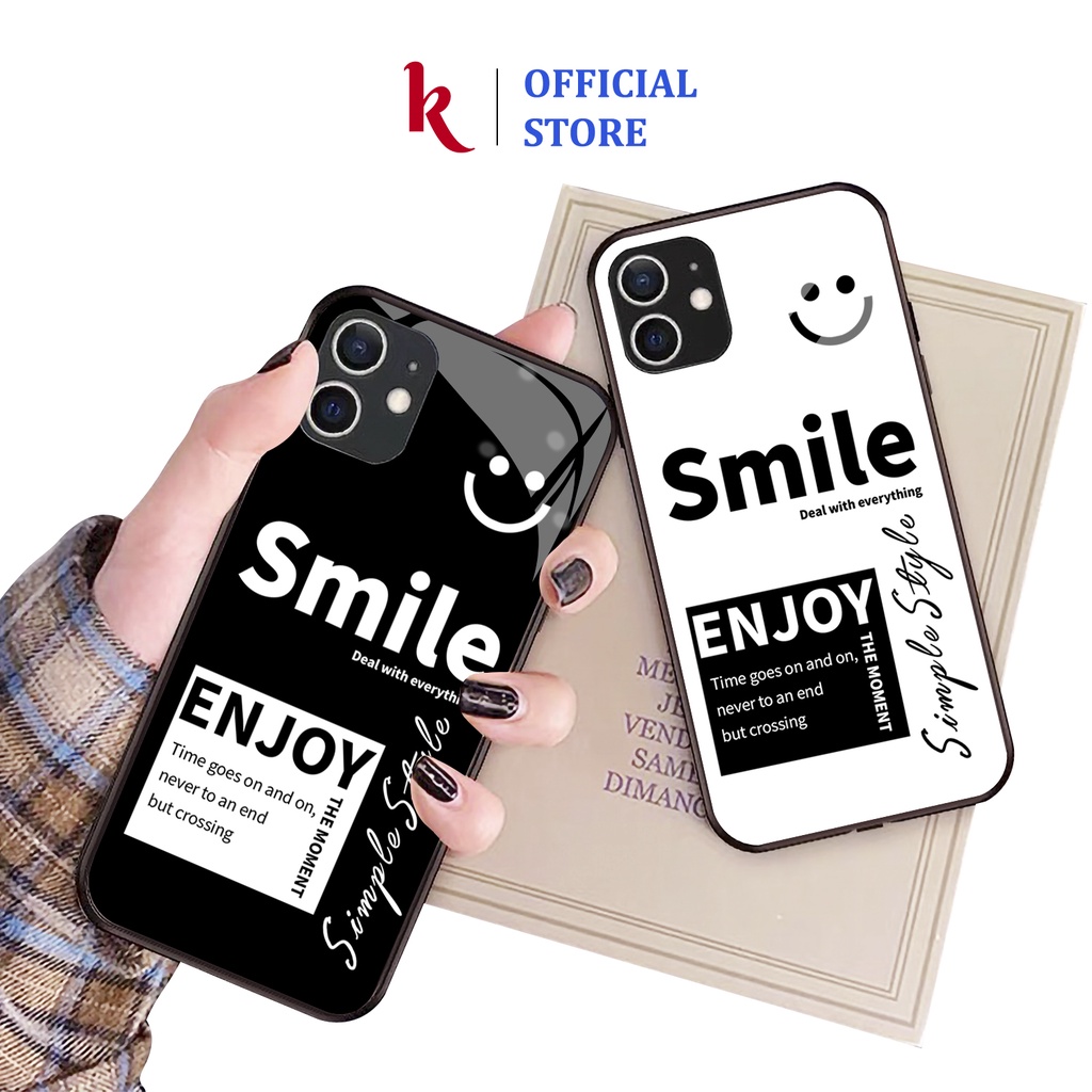 Ốp lưng iphone kính cặp đôi Smile case 14plus 14 pro max 13 12 promax 11 mini 6 6s 7 8 plus x xr xs Se