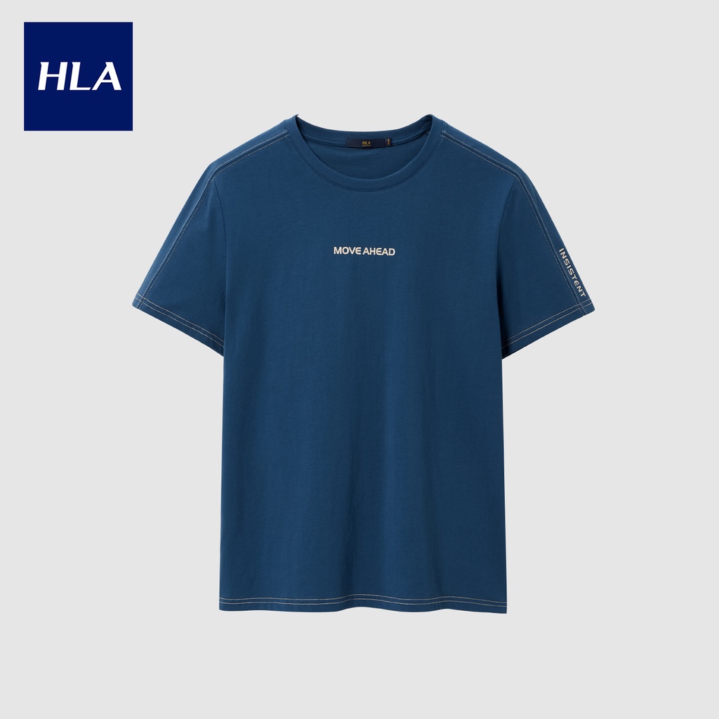 HLA - Áo thun nam ngắn tay cotton cao cấp chống ẩm Supreme cotton fabric deep blue T-shirt