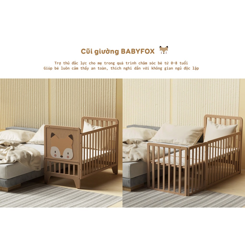 (CŨI BABY FOX BEST SELLER) Cũi gỗ đa năng sử dụng cho bé đến 8 tuổi siêu tiện dụng.