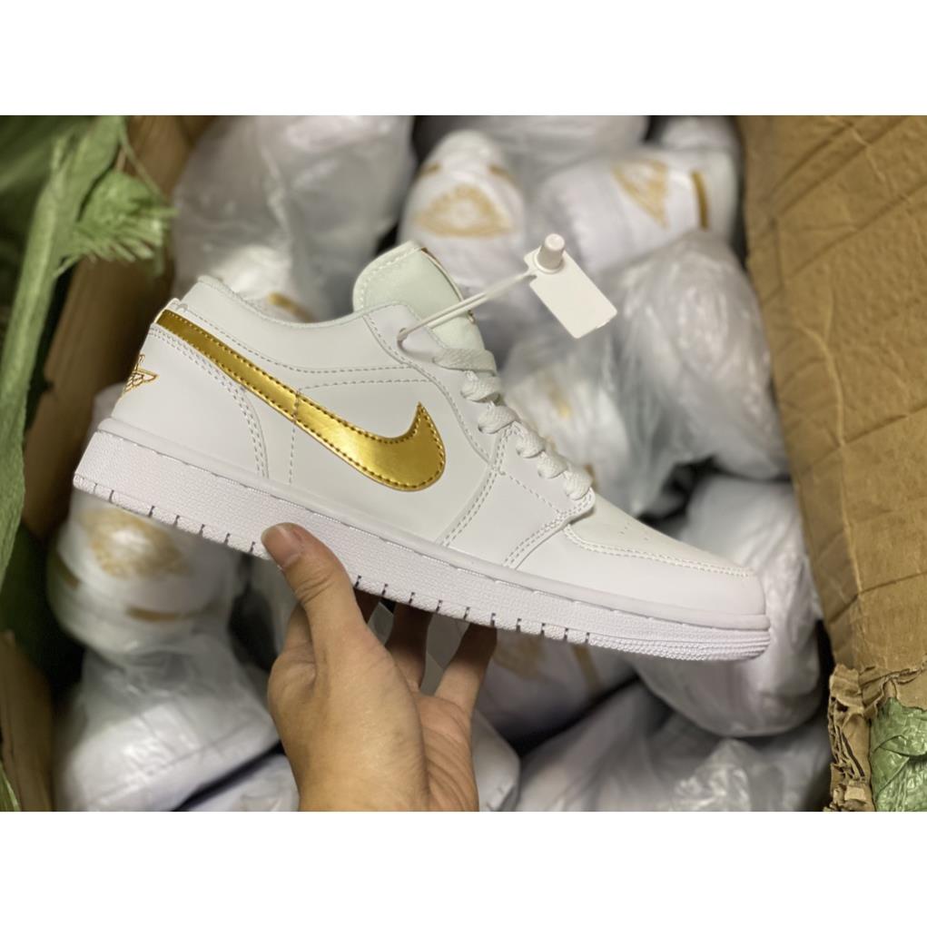 Giày Sneaker Jordan 1 Low Cổ Thấp Trắng Vệt Vàng White Metallic Gold Cao Cấp Da Nhăn Fullbox Kèm Phụ Kiện