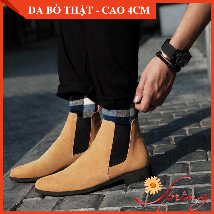 Giày chelsea boot vàng cam đế cao su cao cấp da lộn